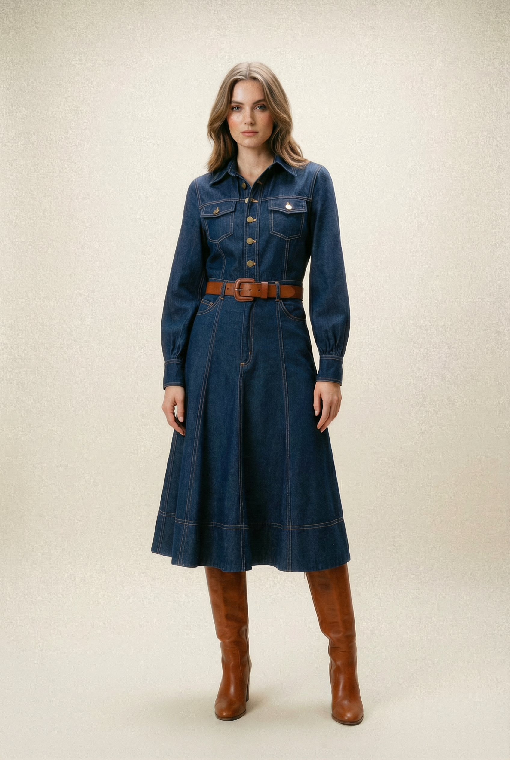 Norett Skjortekjole med stretch - Denimblå