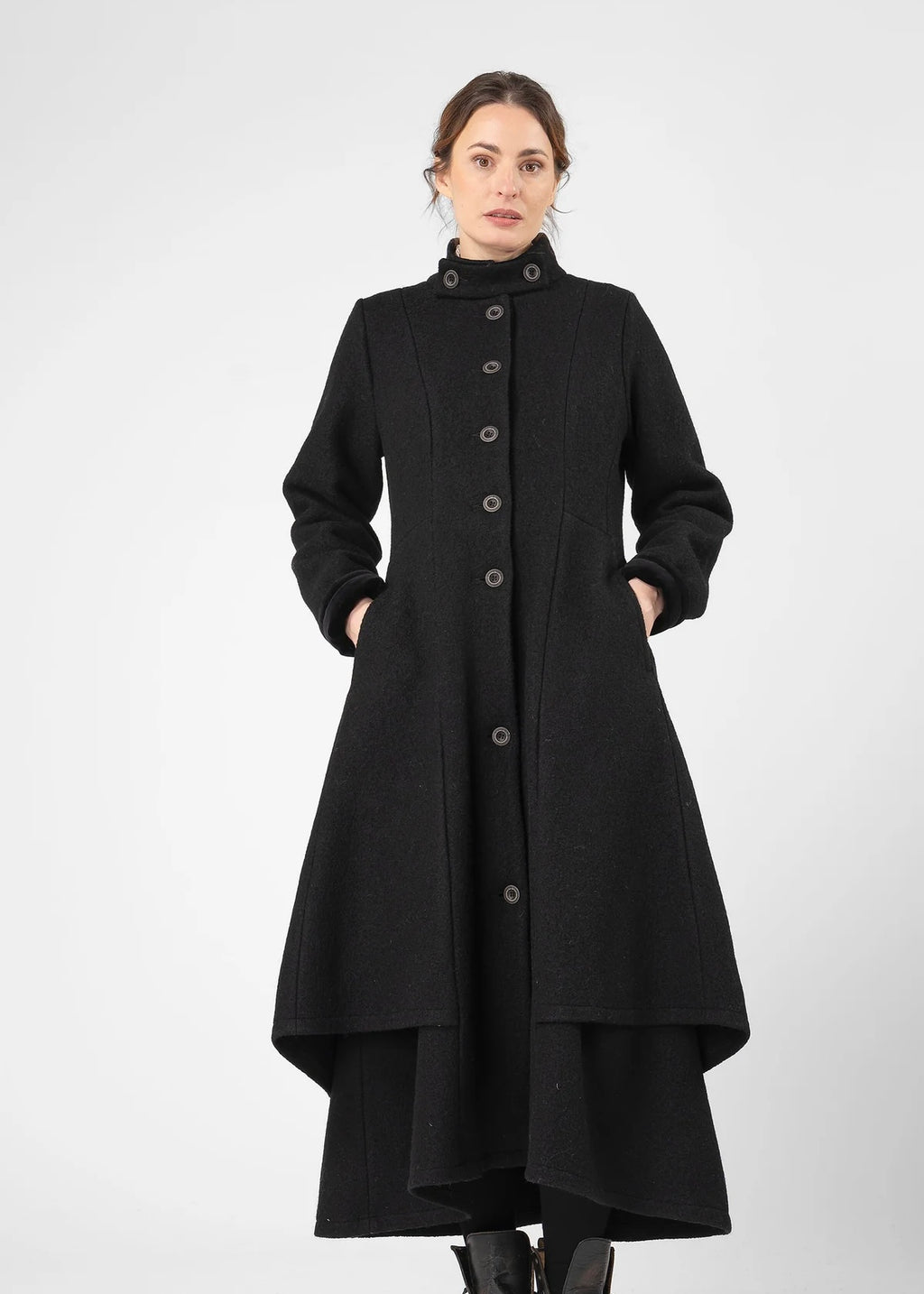 Rand Wool Long Coat Str S Black - 705-25260 Olars Ulla