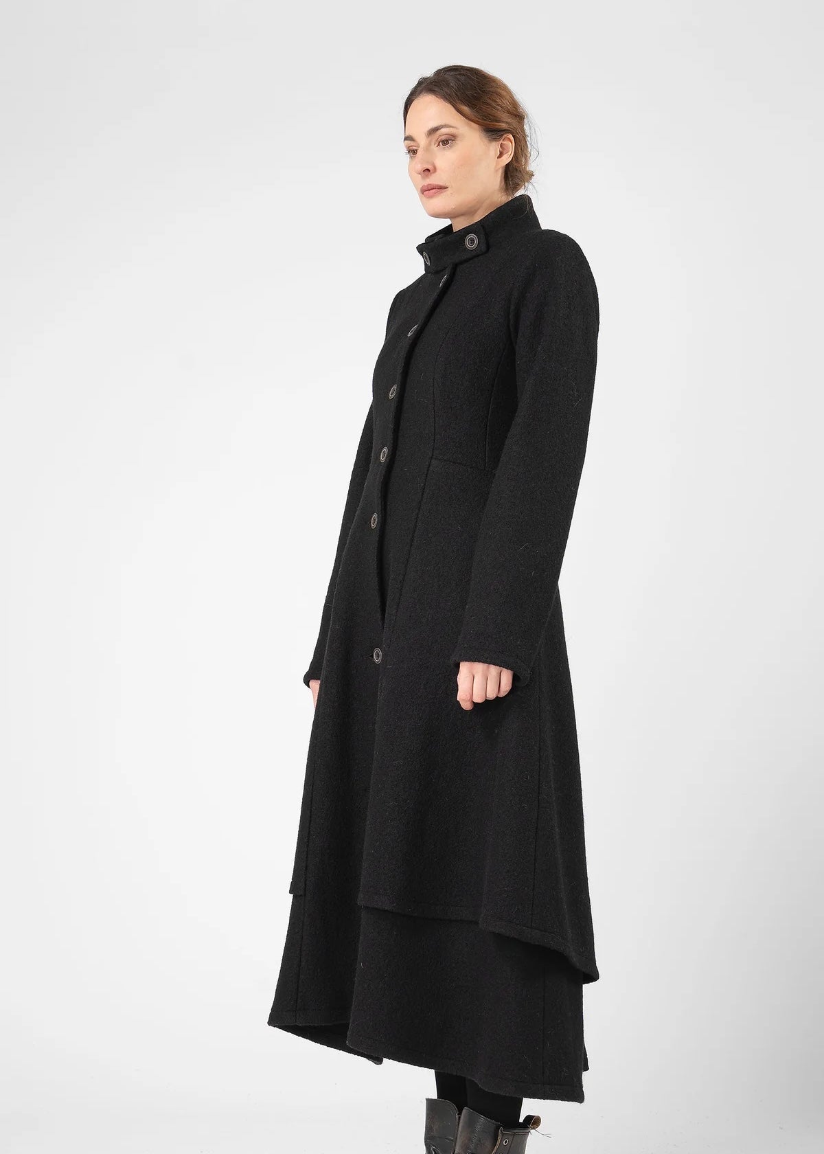 Rand Wool Long Coat Str S Black - 705-25260 Olars Ulla