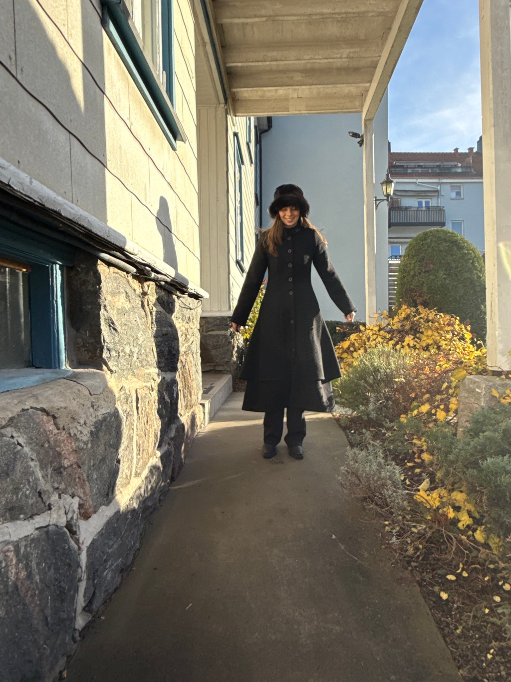 Rand Wool Long Coat Str S Black - 705-25260 Olars Ulla