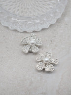 Button Decoration Pearl and Rhinestone Flower 1 pc