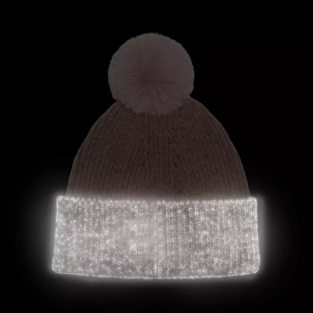 Morild Twist Jaquard Beanie with Reflective Detail - Sand/Offwhite