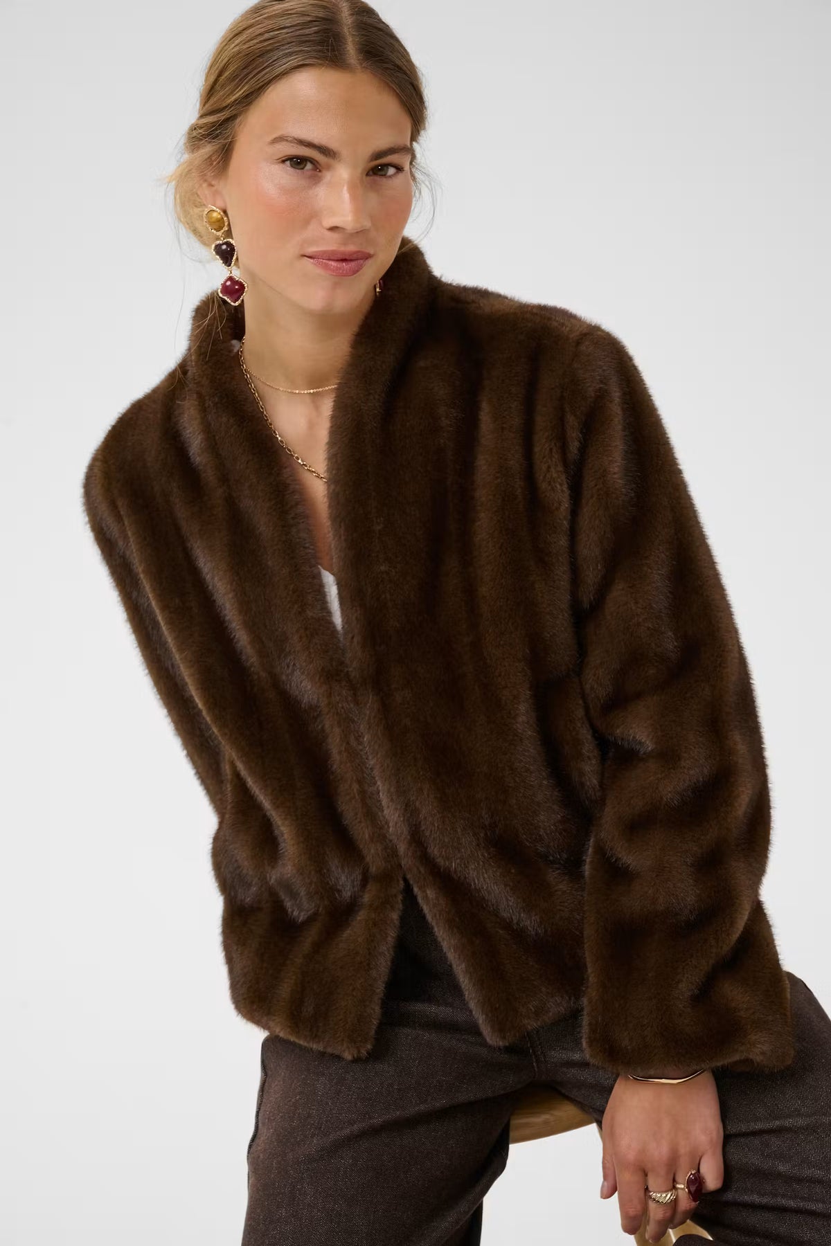 Cream Frania Fake Fur Jakke - Brun