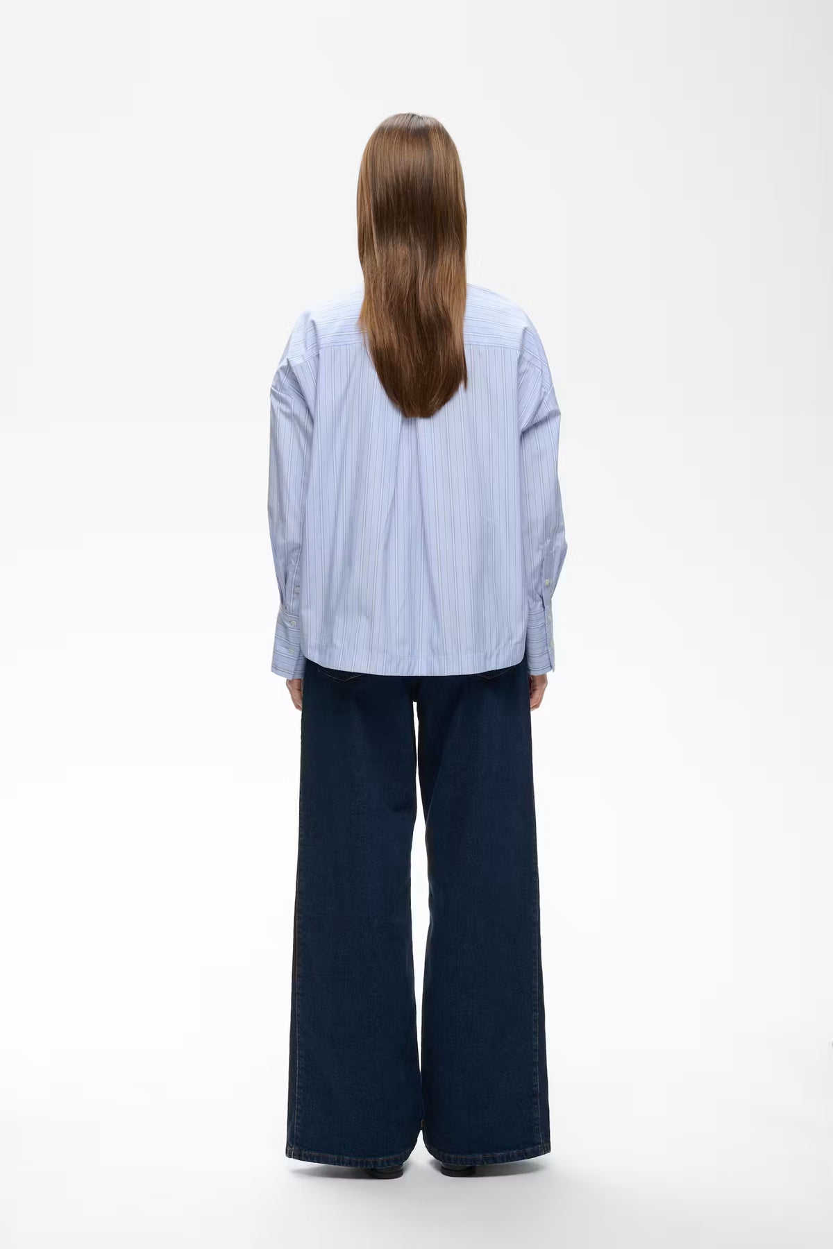 InWear Halen Kort Bluse - Lyseblå Stripet