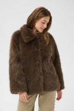 Cream Drama Fake Fur Kort Jakke