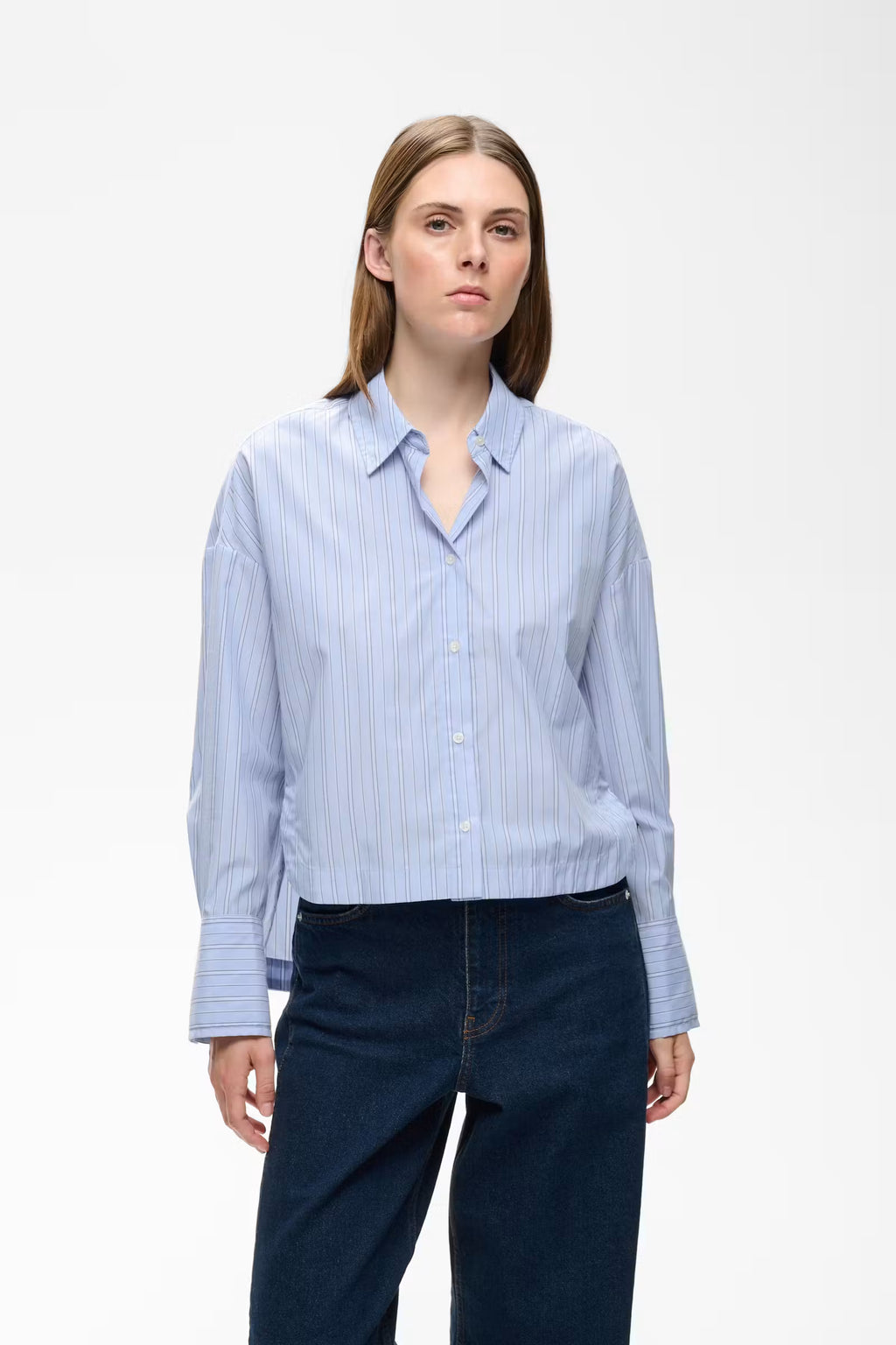 InWear Halen Kort Bluse - Lyseblå Stripet
