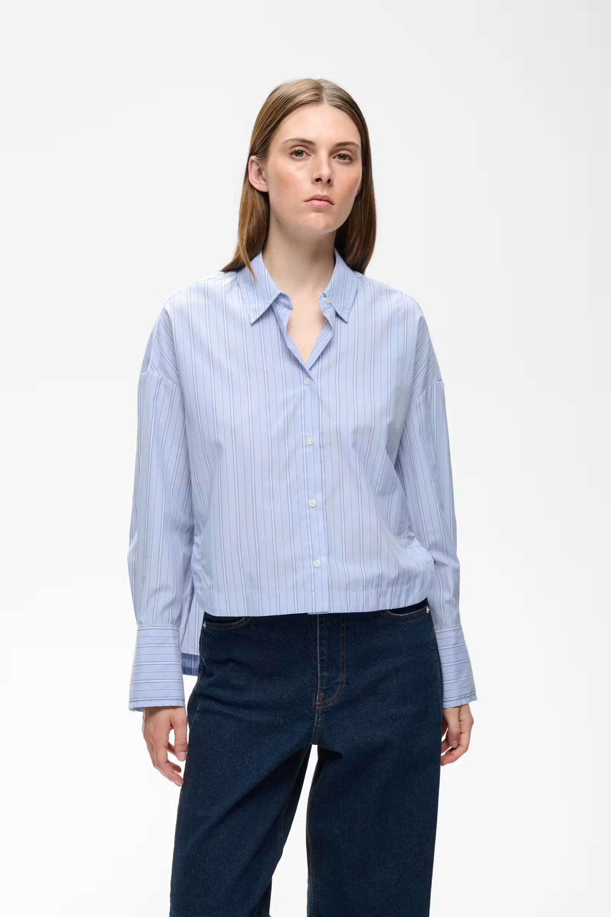 InWear Halen Kort Bluse - Lyseblå Stripet