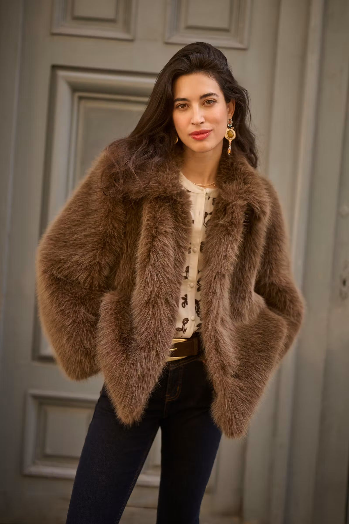 Cream Drama Fake Fur Kort Jakke