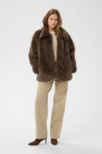 Cream Drama Fake Fur Kort Jakke