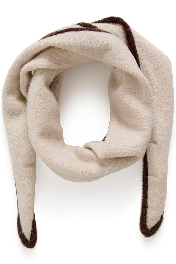 Part Two Cimya 3-Kant Skjerf - Offwhite Med Brun Kant