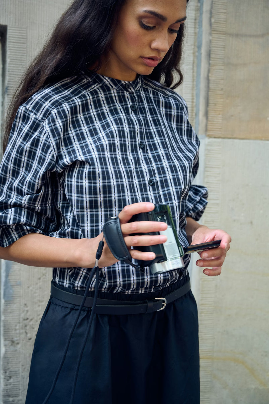 Karen by Simonsen Destiny Bluse - Sort/Grå Rutet