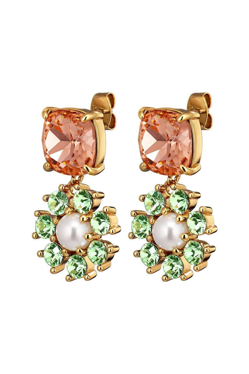Dyrberg/Kern Poppy Øredobb - Light Green/Peach/White Pearl
