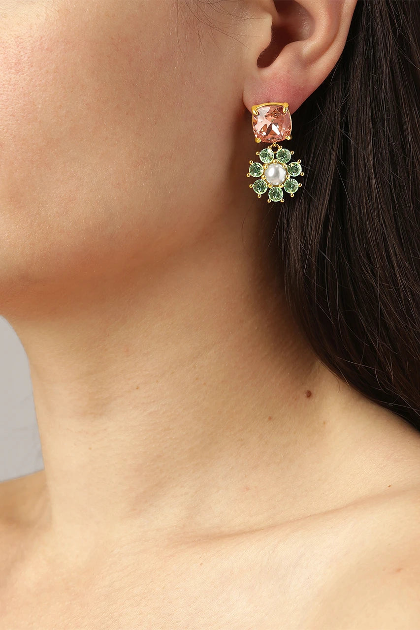 Dyrberg/Kern Poppy Øredobb - Light Green/Peach/White Pearl