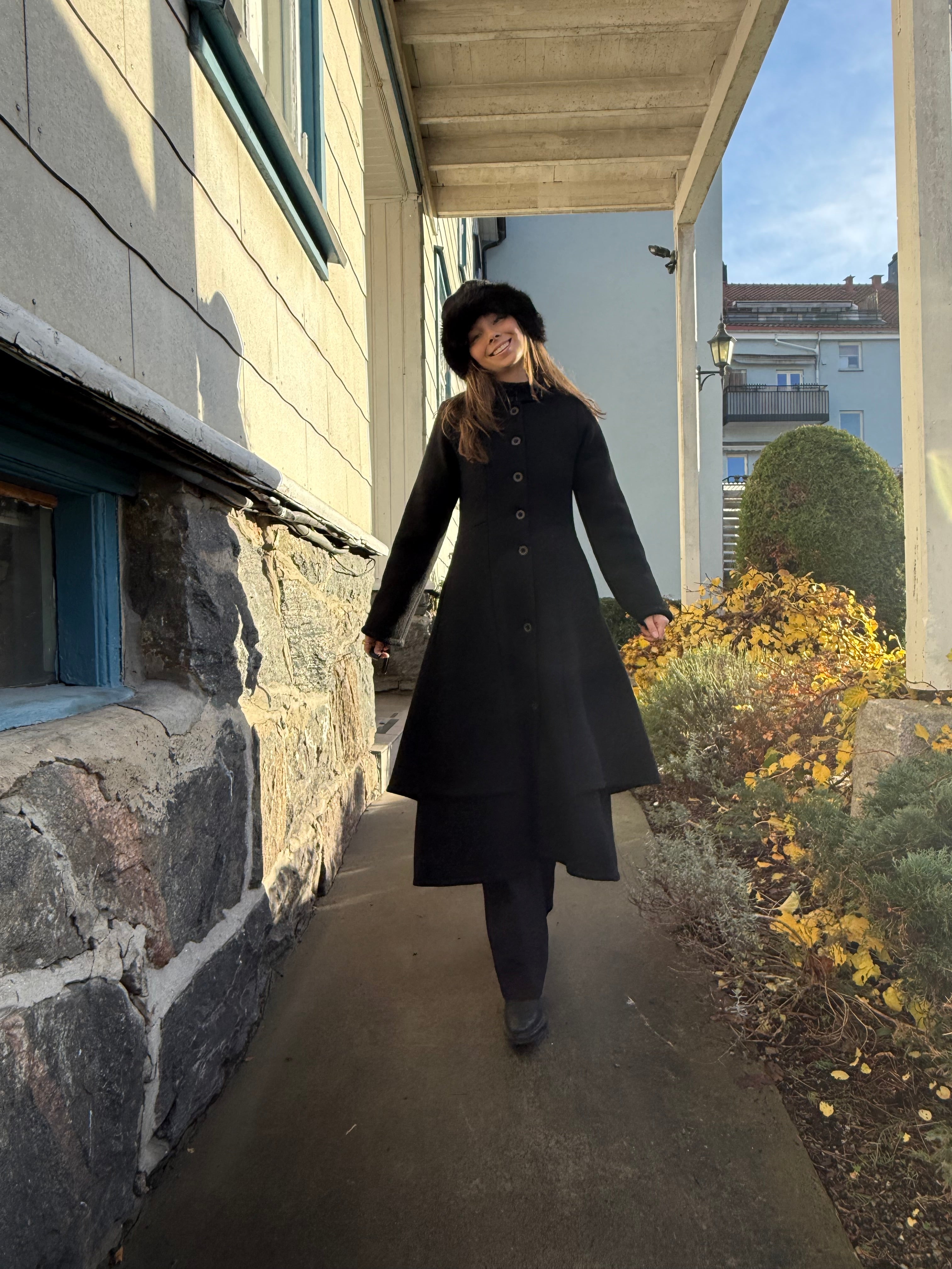 Rand Wool Long Coat Str S Black - 705-25260 Olars Ulla