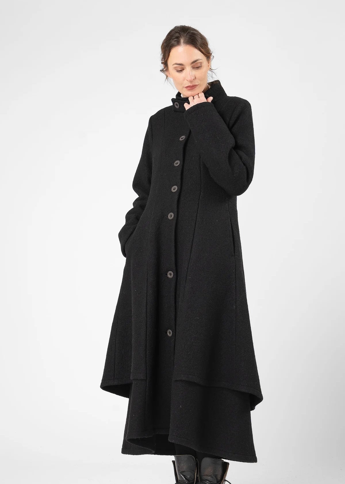 Rand Wool Long Coat Str S Black - 705-25260 Olars Ulla
