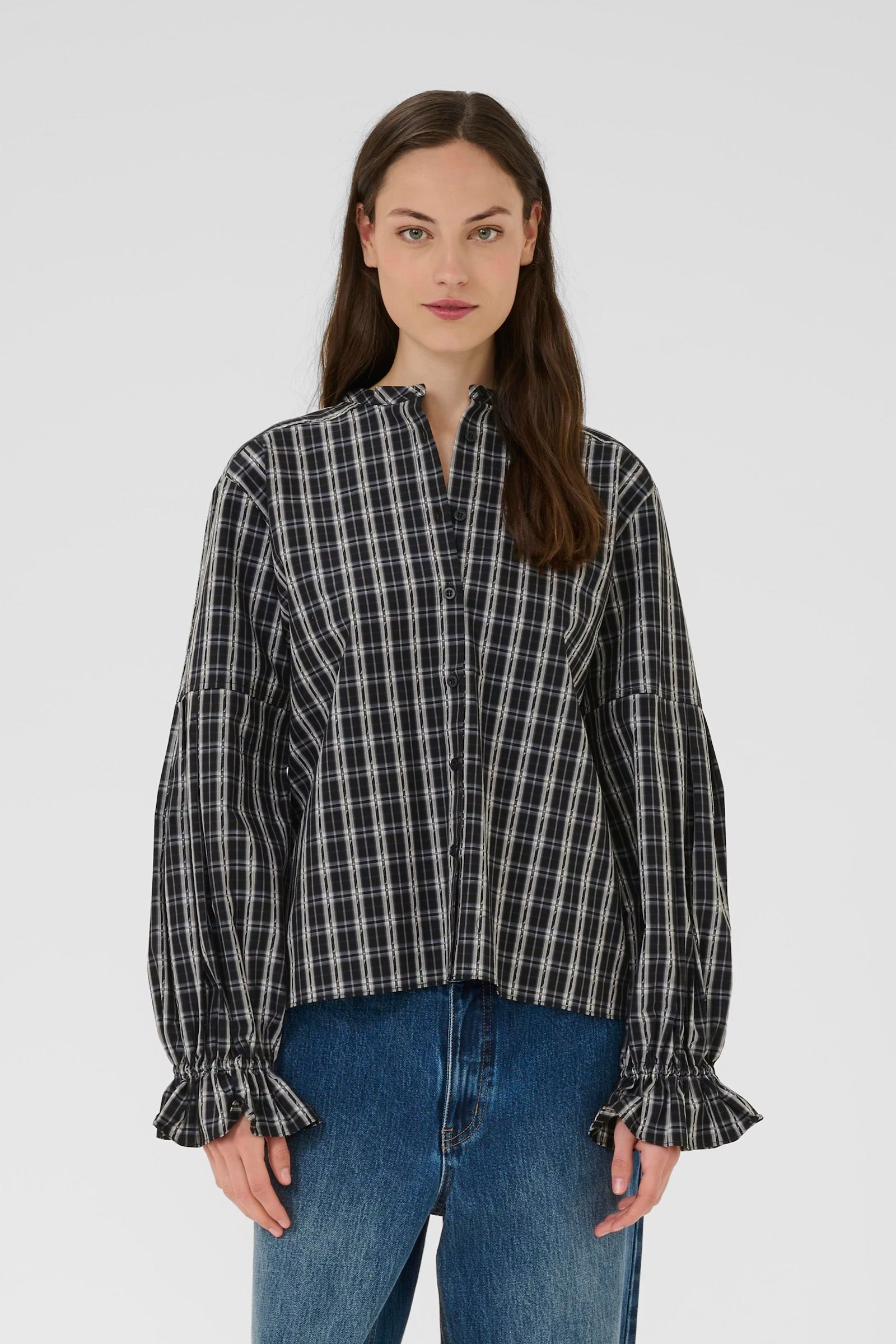 Karen by Simonsen Destiny Bluse - Sort/Grå Rutet