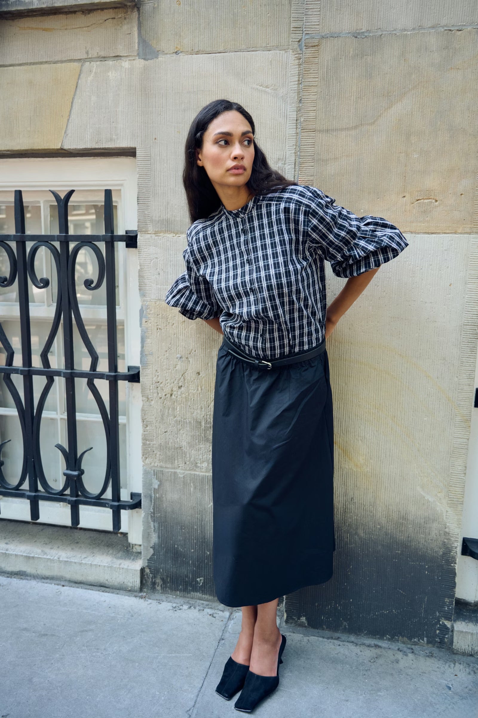 Karen by Simonsen Destiny Bluse - Sort/Grå Rutet