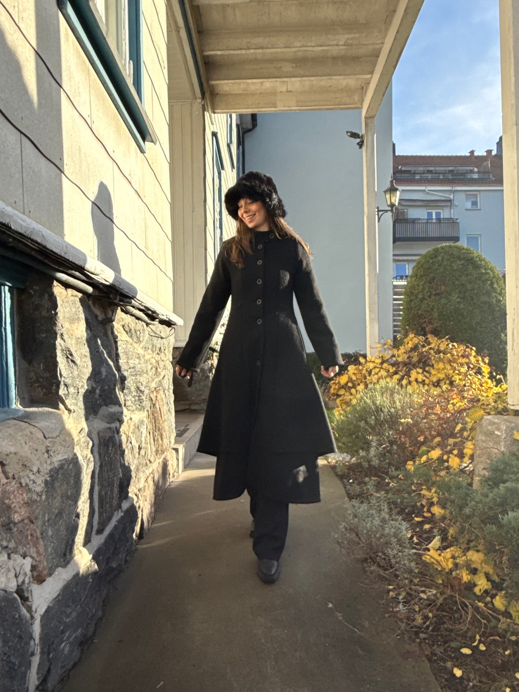 Rand Wool Long Coat Str S Black - 705-25260 Olars Ulla