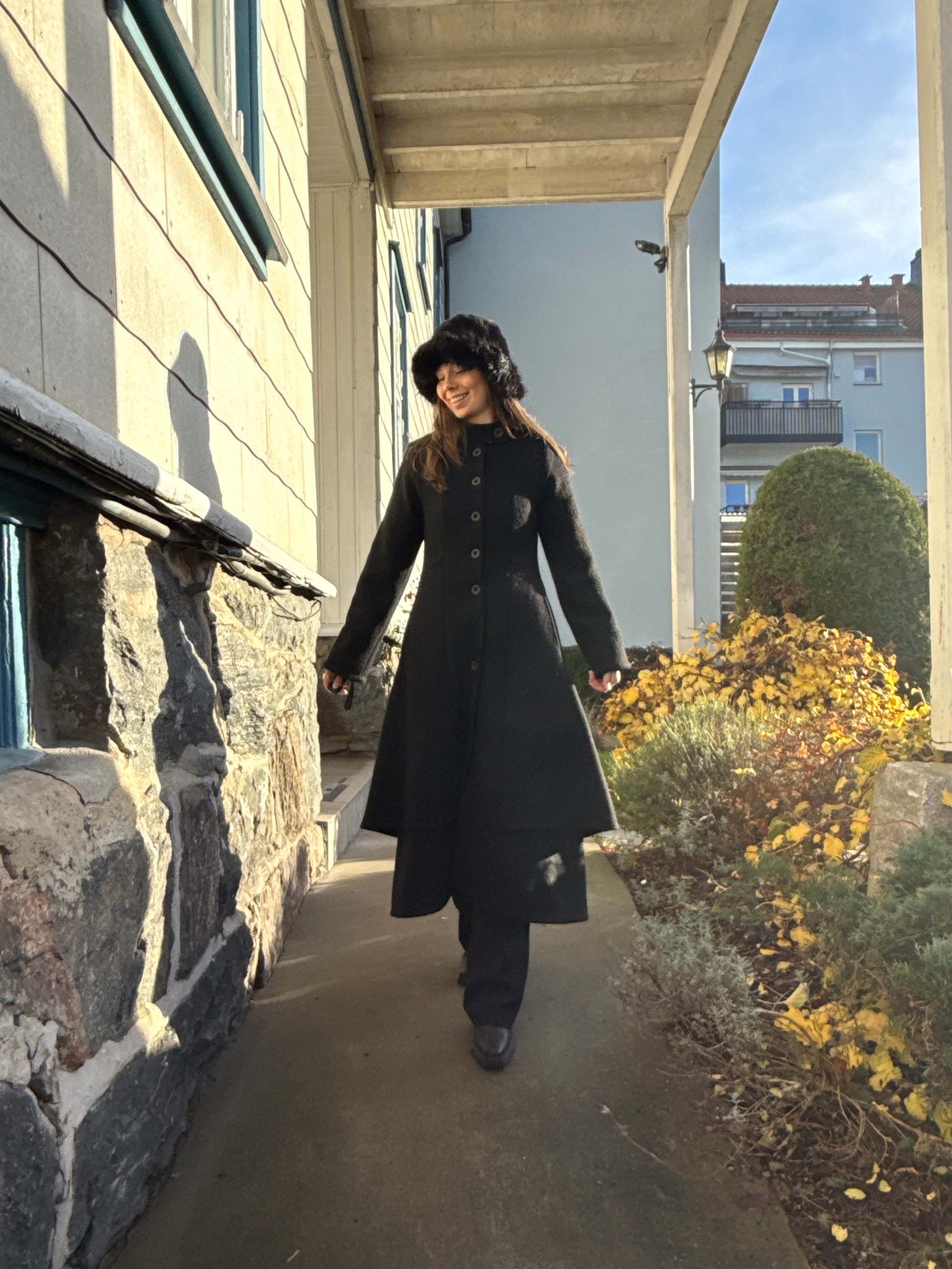 Rand Wool Long Coat Str S Black - 705-25260 Olars Ulla