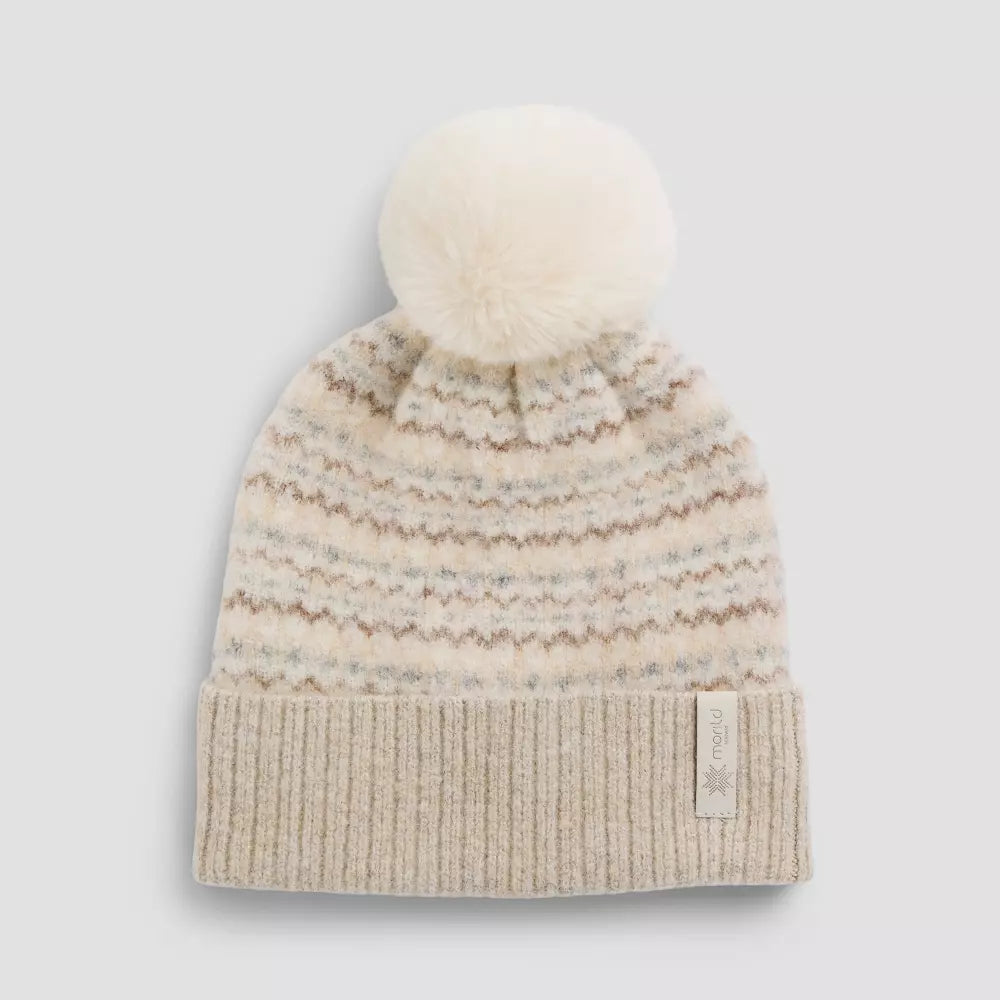 Morild Twist Jaquard Beanie with Reflective Detail - Sand/Offwhite