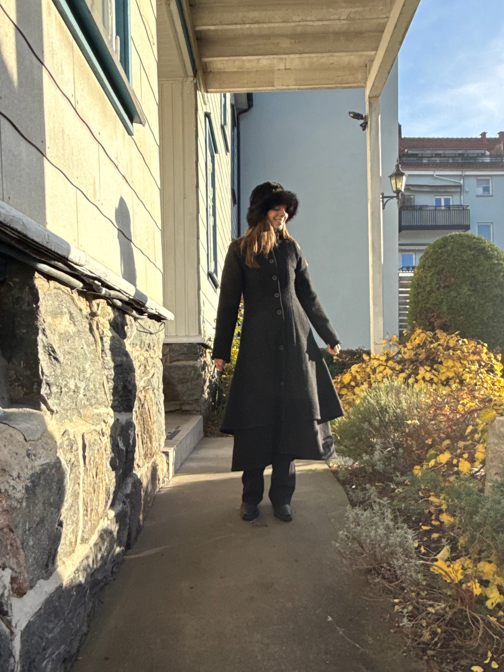 Rand Wool Long Coat Str S Black - 705-25260 Olars Ulla