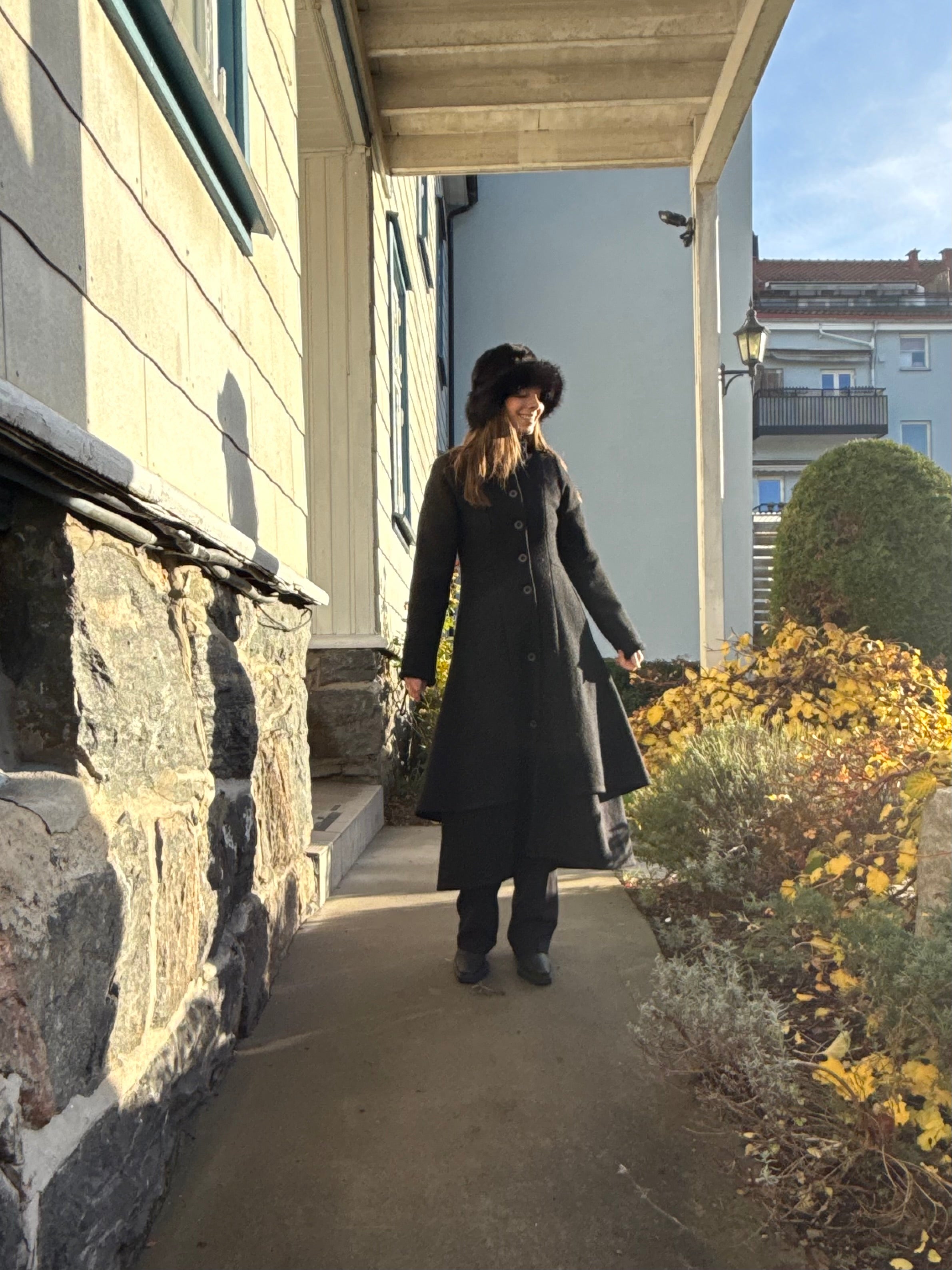 Rand Wool Long Coat Str S Black - 705-25260 Olars Ulla