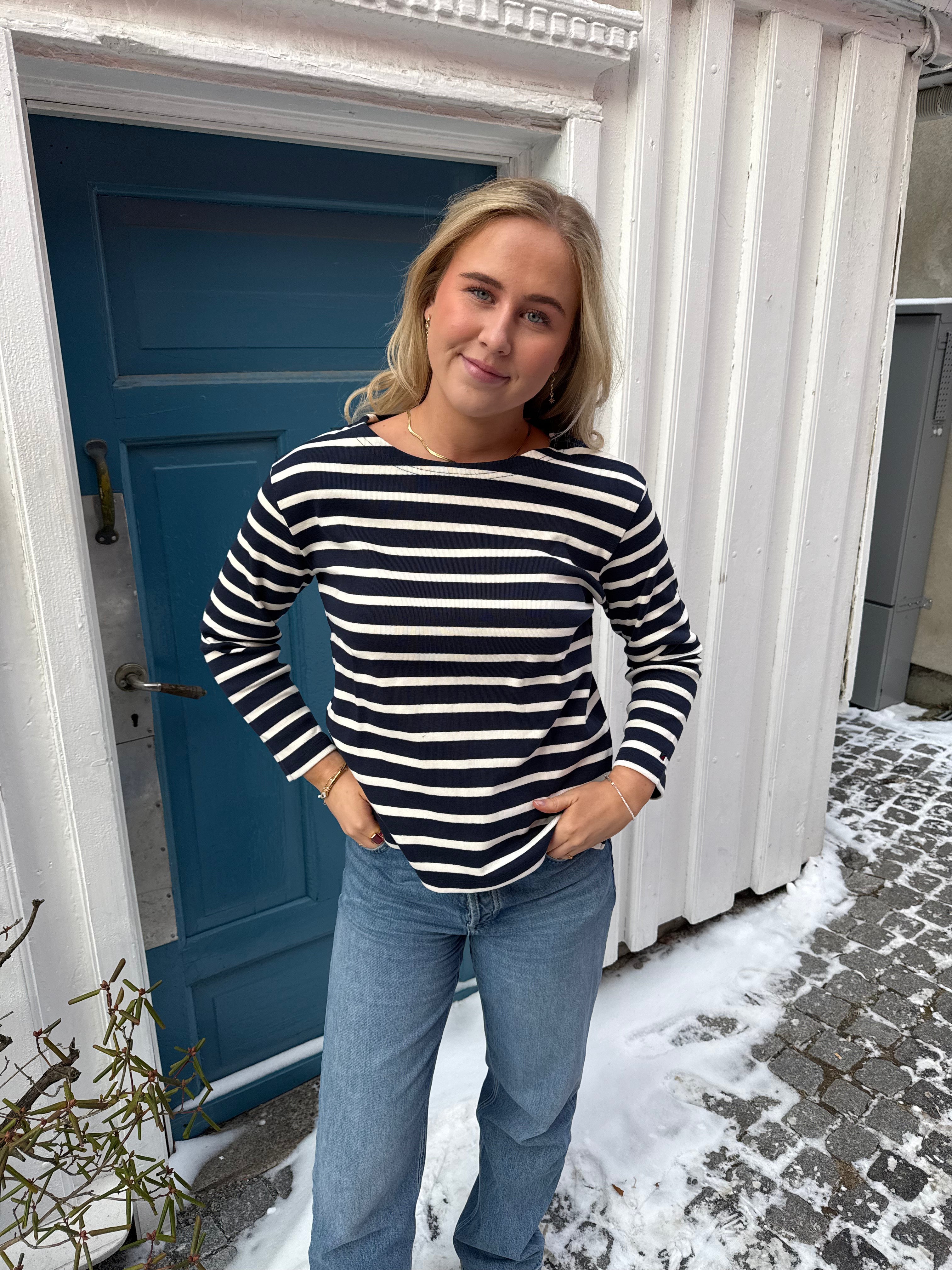 RedGreen Claudia Langermet T-Skjorte - Marine/Hvit Stripet