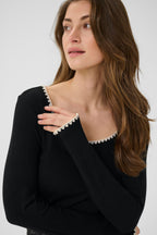 Cream Ribba Embrodery Topp