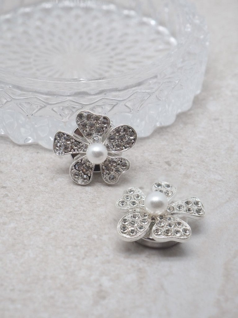 Button Decoration Pearl and Rhinestone Flower 1 pc