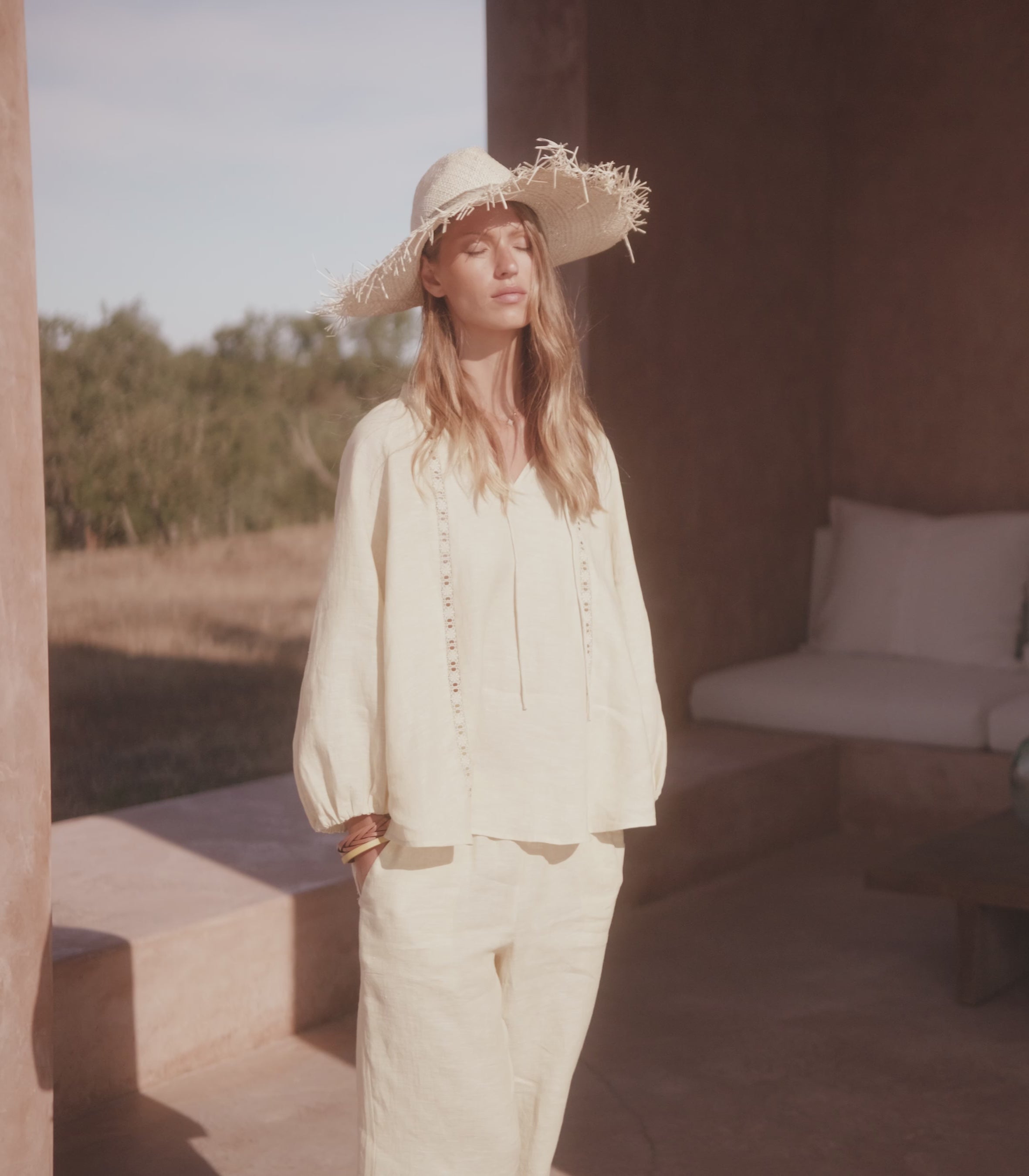 Roxi Linen Blouse With Embroidery