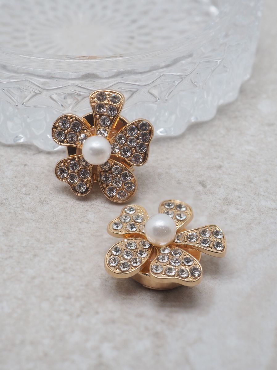 Button Decoration Pearl and Rhinestone Flower 1 pc