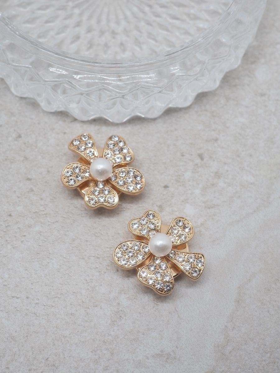 Button Decoration Pearl and Rhinestone Flower 1 pc