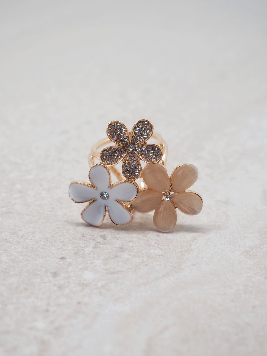 Scarf Pin with Enameled Flowers Gold